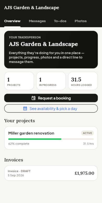 Graft customer portal showing project progress and invoice